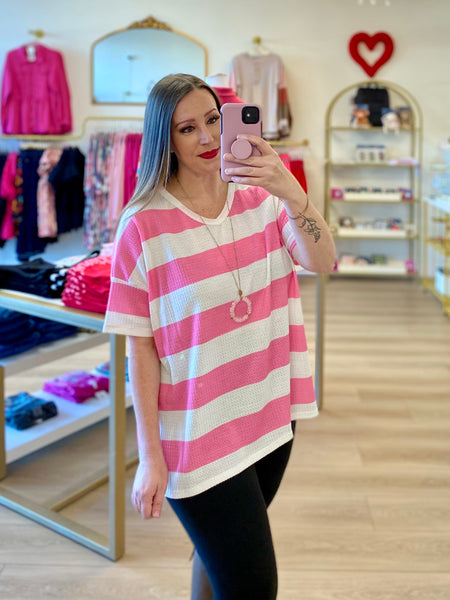 FINAL SALE Pink & Ivory Striped Top
