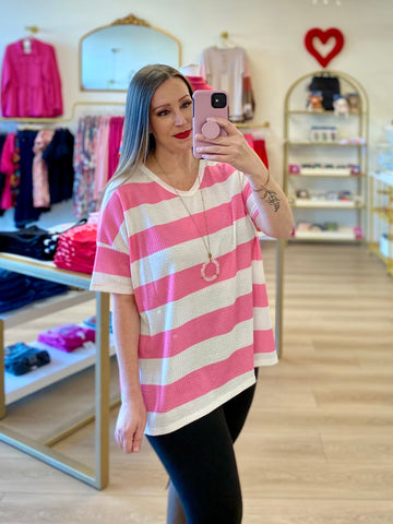 FINAL SALE Pink & Ivory Striped Top