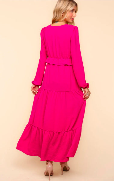FINAL SALE Berry V Neck Ruffle Maxi Dress