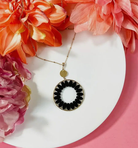 Black Circular Beaded Gold Necklace