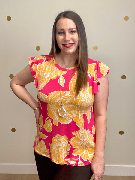 FINAL SALE Fuchsia & Yellow Floral Print Top