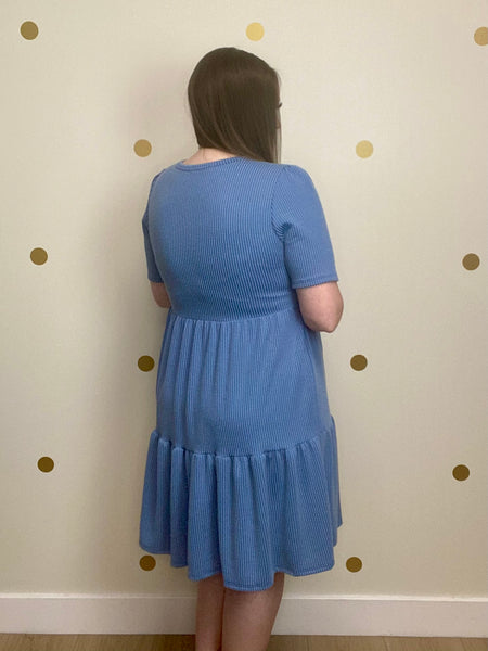 Blue Tiered Ribbed Dress