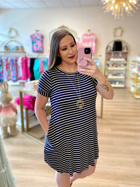 FINAL SALE Navy Striped Button Dress