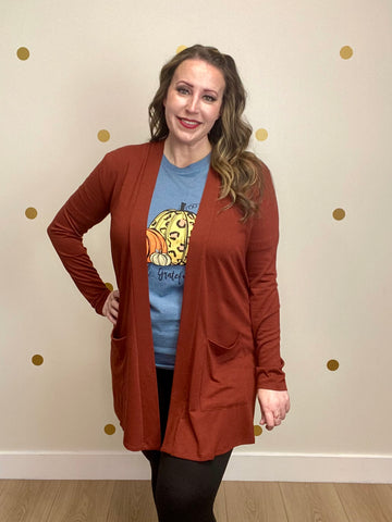 Rust Pocket Classic Cardigan