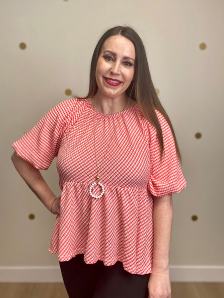 FINAL SALE Umgee Red Checkered Tie Back Top