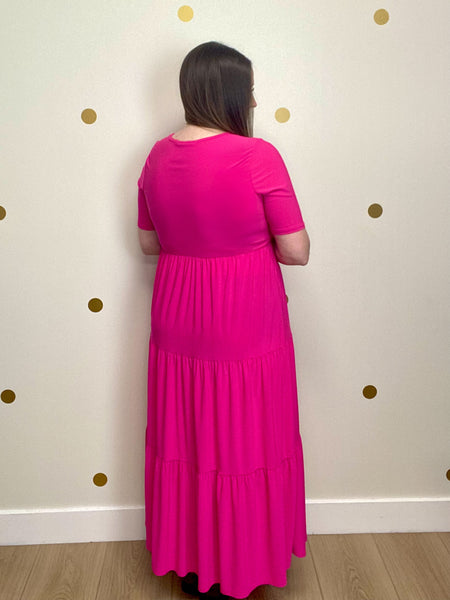 FINAL SALE Fuchsia Tiered Midi Dress