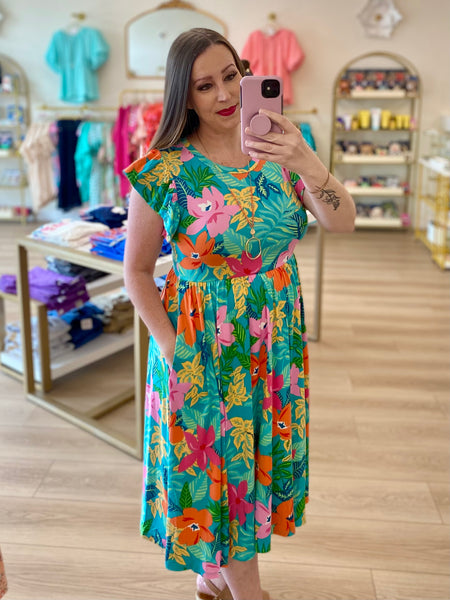 FINAL SALE Mint Floral Pocket Dress