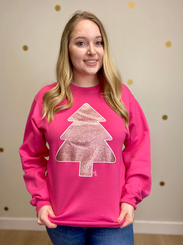 FINAL SALE Pink Glitter Christmas Tree Swetashirt