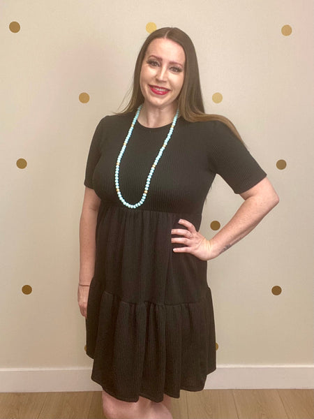 Black Tiered Ribbed Dress