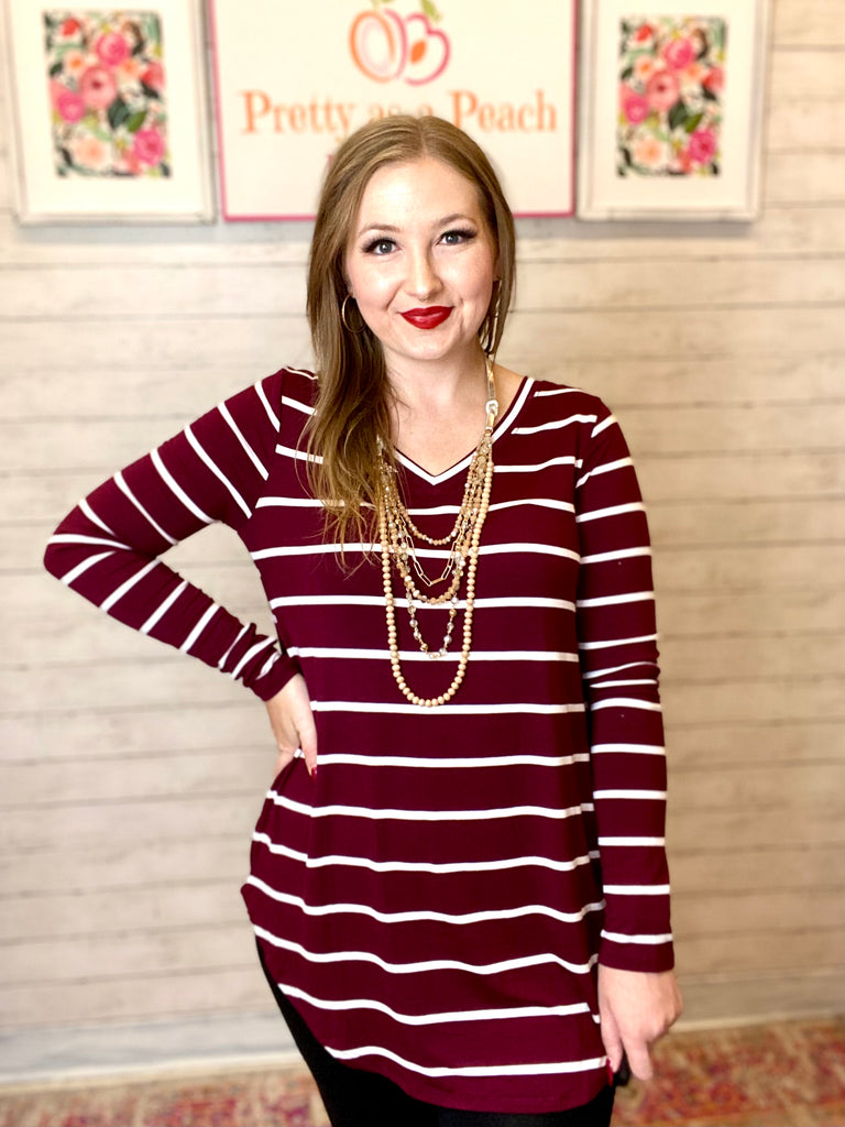 Deal of the Day Wine & Ivory Striped Top