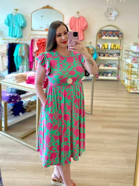 FINAL SALE Green & Pink Floral Pocket Dress