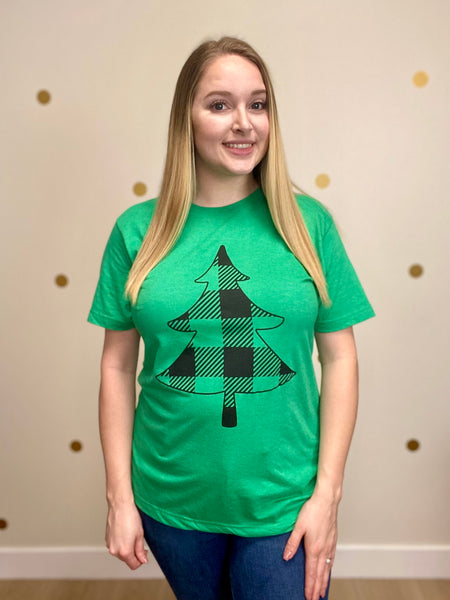 FINAL SALE Green Buffalo Plaid Christmas Tree Tee