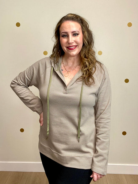 Olive & Pink Striped Hoodie