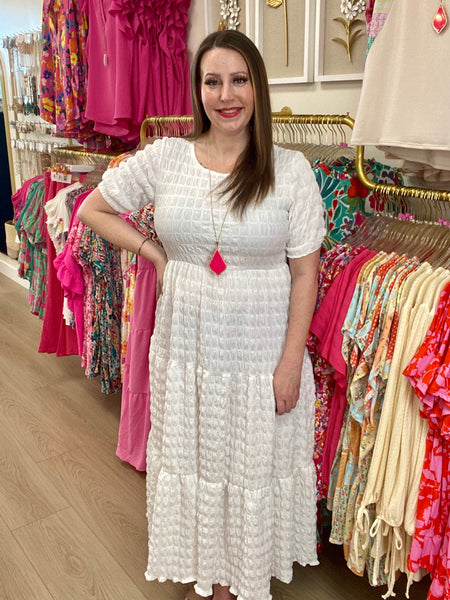FINAL SALE White Textured Midi Dress