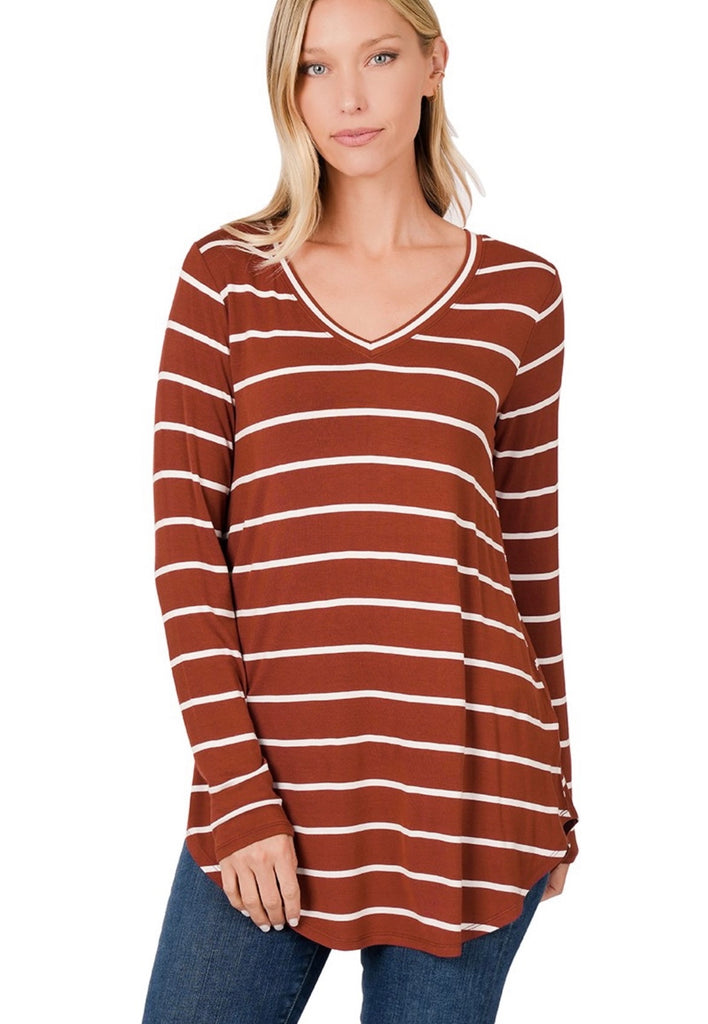 Deal of the Day Rust & Ivory Striped Top