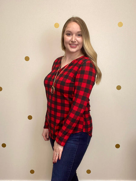 FINAL SALE Black & Red Buffalo Plaid Button Top