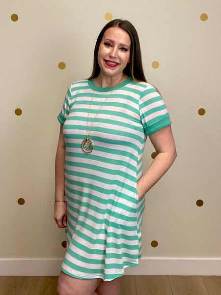 FINAL SALE Mint Striped Button Pocket Dress