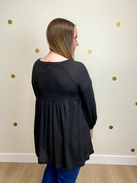Black Waffle Baby Doll Top