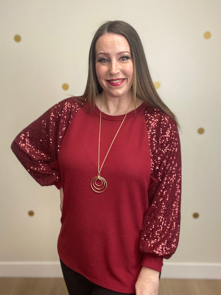 FINAL SALE Wine Sequin Detail Top
