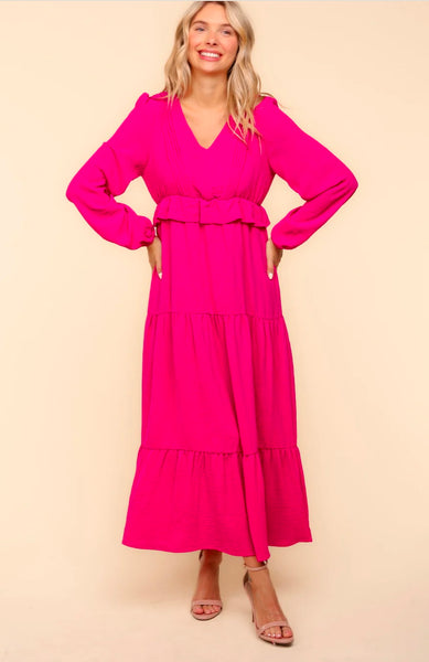 FINAL SALE Berry V Neck Ruffle Maxi Dress