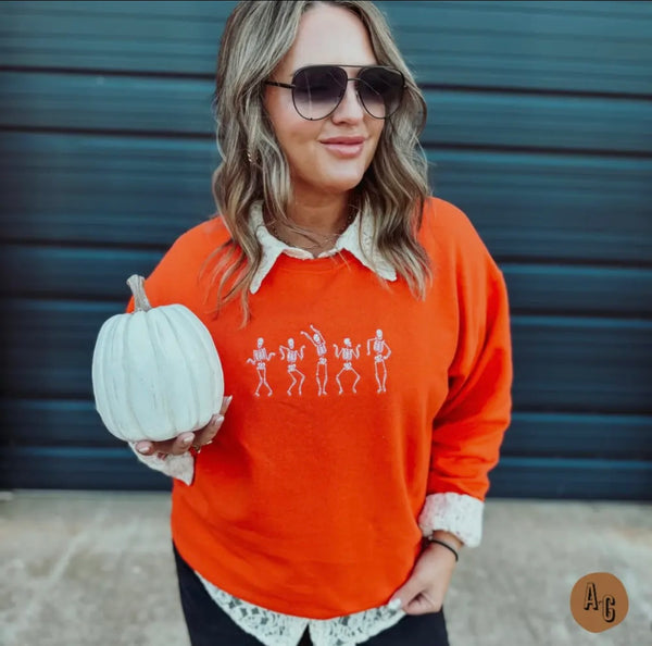 FINAL SALE Orange Dancing Skeletons Sweatshirt