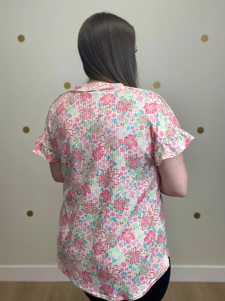 FINAL SALE Pink Floral Print Detail Top