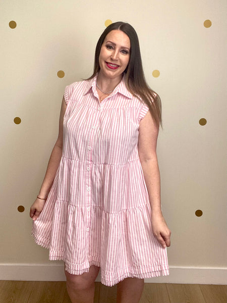 FINAL SALE Umgee Pink Striped Collared Button Down Dress
