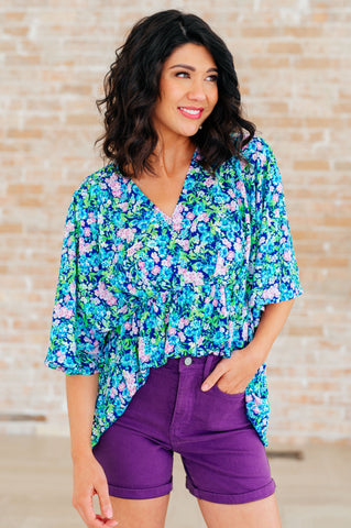 Navy and Mint Floral Peplum Top - Online Only!