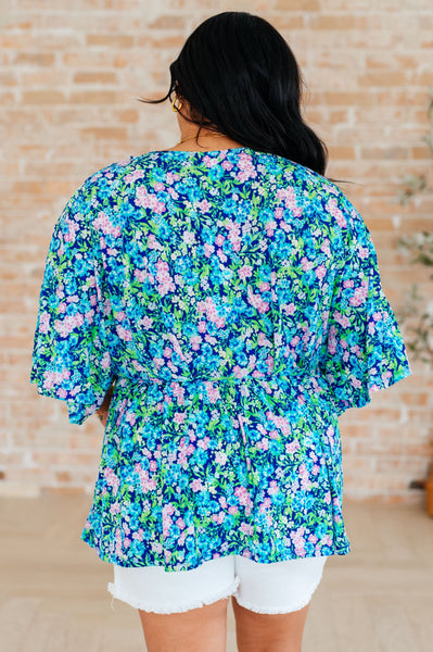 Navy and Mint Floral Peplum Top - Online Only!