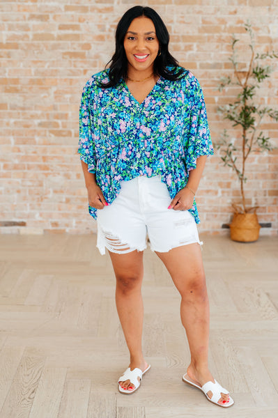 Navy and Mint Floral Peplum Top - Online Only!