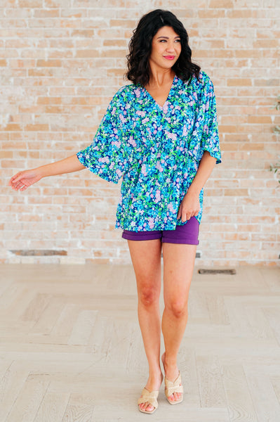 Navy and Mint Floral Peplum Top - Online Only!