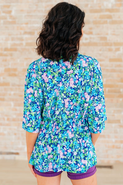 Navy and Mint Floral Peplum Top - Online Only!