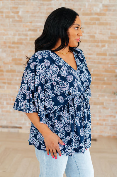 Navy and Pink Paisley Peplum Top - Online Only!