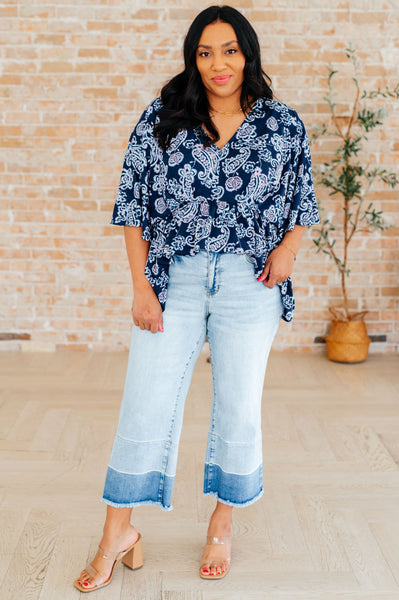 Navy and Pink Paisley Peplum Top - Online Only!