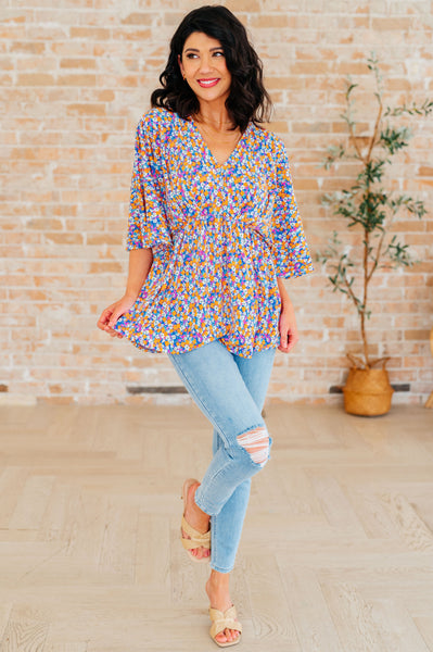 Purple Retro Ditsy Floral Peplum Top - Online Only!