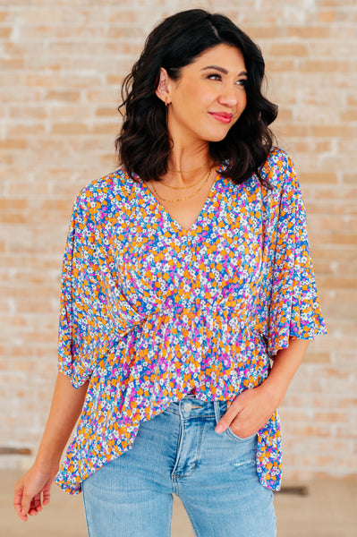 Purple Retro Ditsy Floral Peplum Top - Online Only!