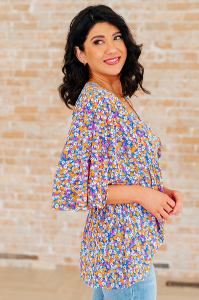 Purple Retro Ditsy Floral Peplum Top - Online Only!