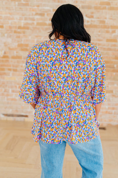 Purple Retro Ditsy Floral Peplum Top - Online Only!