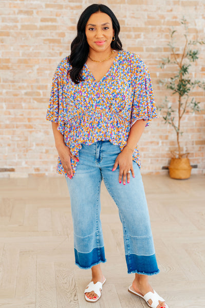Purple Retro Ditsy Floral Peplum Top - Online Only!