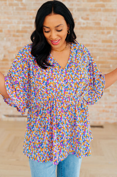 Purple Retro Ditsy Floral Peplum Top - Online Only!