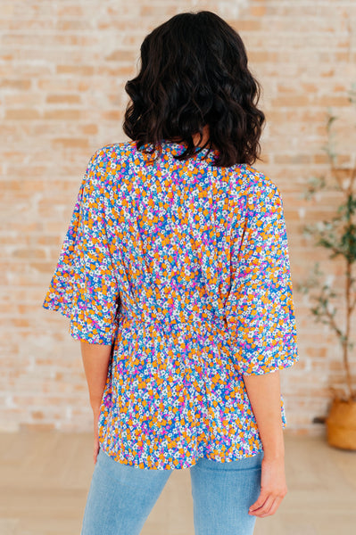 Purple Retro Ditsy Floral Peplum Top - Online Only!