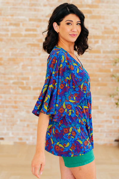 Royal and Red Abstract Peplum Top - Online Only!