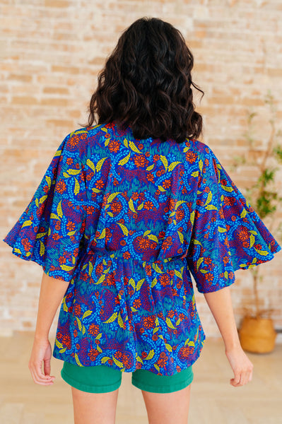 Royal and Red Abstract Peplum Top - Online Only!