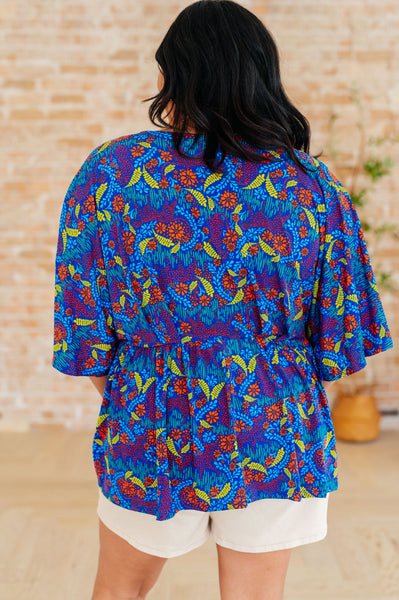 Royal and Red Abstract Peplum Top - Online Only!