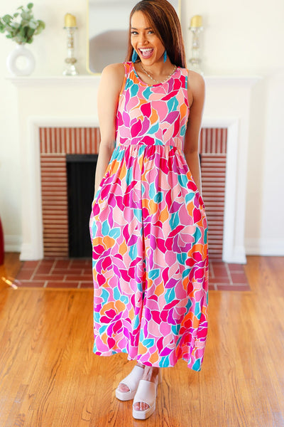 Hello Beautiful Fuchsia Abstract Floral Fit & Flare Maxi Dress - Online Only!
