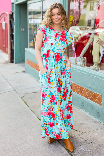 Aqua Floral Fit & Flare Maxi Dress - Online Only!