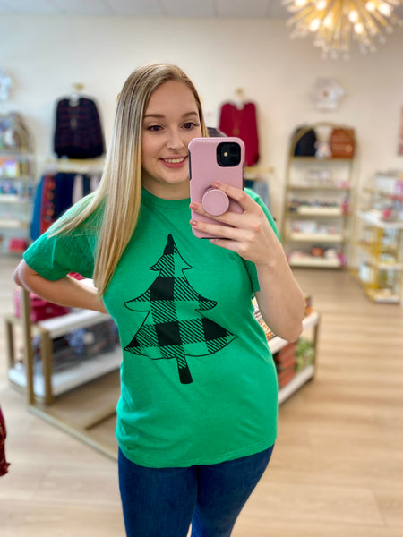 FINAL SALE Green Buffalo Plaid Christmas Tree Tee