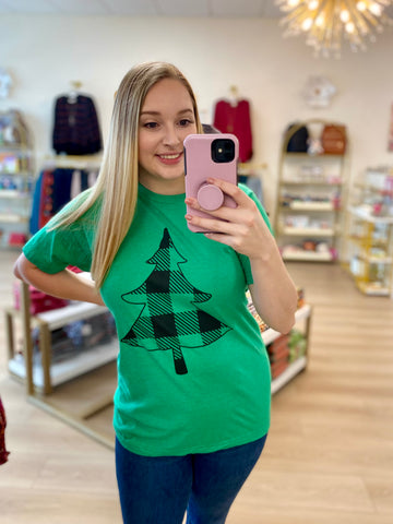 FINAL SALE Green Buffalo Plaid Christmas Tree Tee