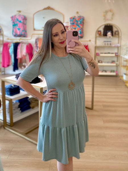 Sage Tiered Ribbed Dress