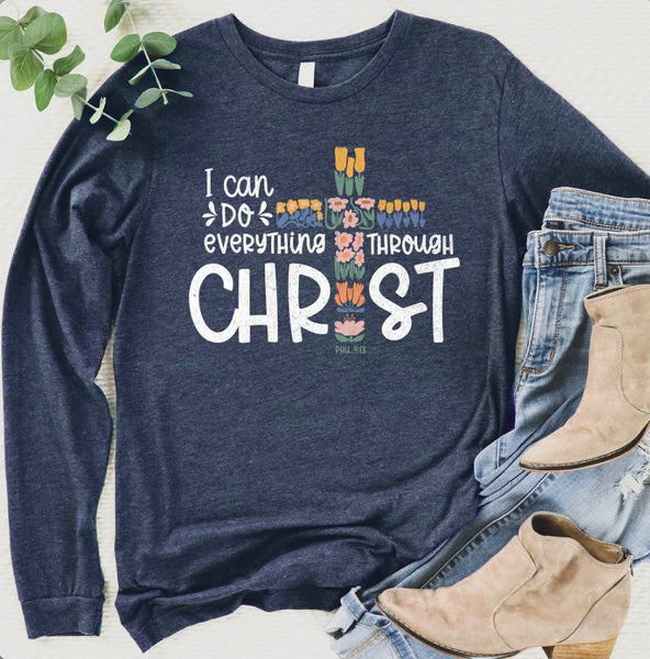 Navy Everything Through Christ Long Sleeve Tee